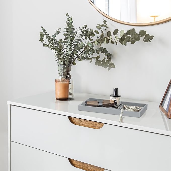 EG-SIPRO Bathroom Counter Tray, Silicone, Rectangular, Gray, Thick, Shatterproof, Soap Dispenser Tray, 10.6'x5.1' or 7.8'x3.9'