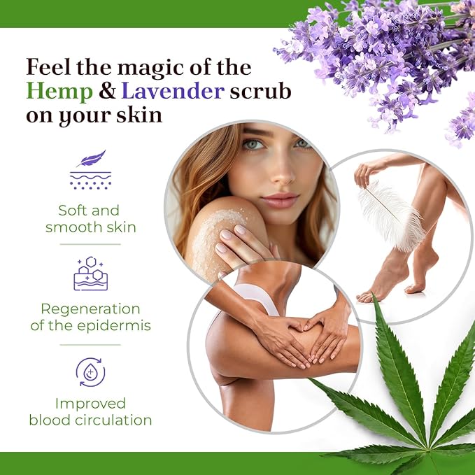 Natural Therapy Hemp & Lavender Salt Scrub – Exfoliating Body Scrub for Women – Moisturizing and Nourishing Skin – with Pure Oils and Dead Sea Minerals (23.28 Oz)