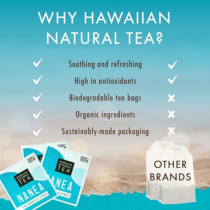 Nanea Chamomile Tea, Caffeine-Free Herbal Tea, All-Natural and Wellness Tea, Calming Hot Tea, Vegan and Keto-Friendly, 60 Tea Bags, 36 g -Hawaiian Natural Tea