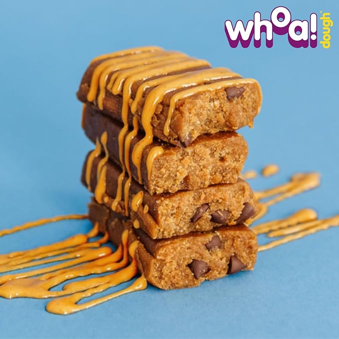 Whoa Dough Edible Cookie Dough Bars- Certified Non-GMO, Kosher and Gluten Free Bars - Healthy Snack Foods - Plant Based Snacks - Peanut Butter Chocolate Chip Cookie Dough - 4 Pack