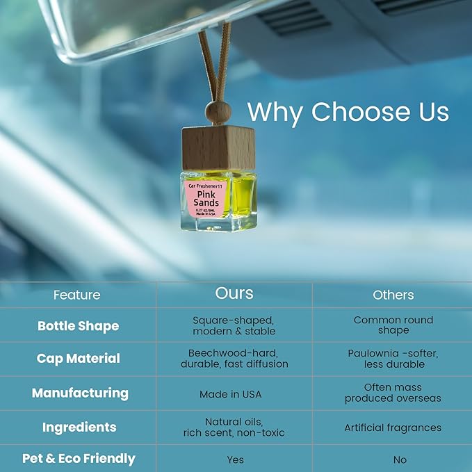 Car Air Freshener Hanging Diffuser – Long-Lasting Essential Oil Scent (Up to 60 Days) – Non-Toxic & Eco-Friendly – 2-Pack Auto Fresheners Made in USA