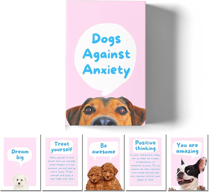CATCHYOURDREAMS Dogs Against Anxiety Cards - 50 Cards For Self Esteem and Stress, Affirmations for Anxiety Emotions Tarot Self Therapy (Dogs Against Anxiety)