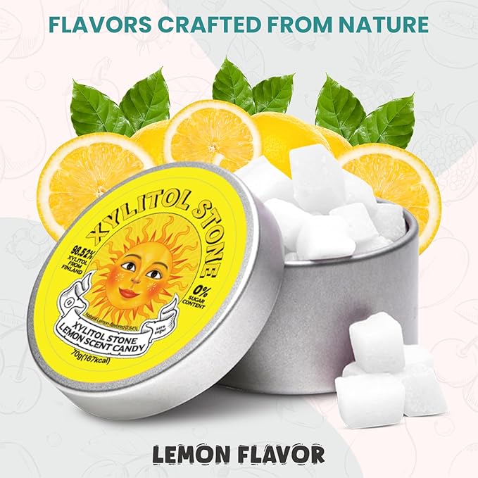 Xylitol Stone Sugar Free Candy - Vegan & Keto Friendly Unique Hard Candy - 100% Natural Flavor Candies - Gluten Free & Non-GMO Breath Freshener Low Calorie Mints - Lemon (Pack of 1)