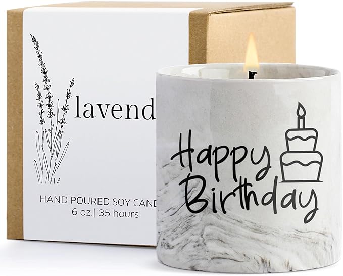 Happy Birthday Candle Gifts,6oz Lavender Scented Soy Wax Candle, Birthday Gifts for Women,Funny Candle Decor Ideas Unique Birthday Gift for Best Friend Girlfriend Teacher Boss Sister Bestie