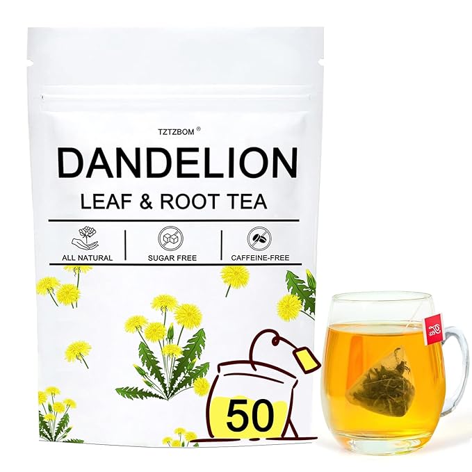 Dandelion Leaf & Root Tea Bags, 100% Natural Herbal Tea for Liver Support & Kidney Health, Caffeine-Free, Detox Herbal Tea Support Digestion & Boost Immune System (1 Pack/50 Bags)