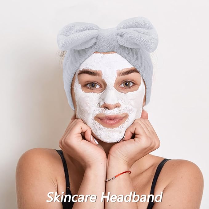 VELSCRUN 6 Pack Spa Headband, Makeup Headband, Face Wash Headbands, Skincare Headbands, Grey Sponge Hair Band Bow Tie Spa Head Band for Washing Face Wristband Set Hair Accessories for Women Girls