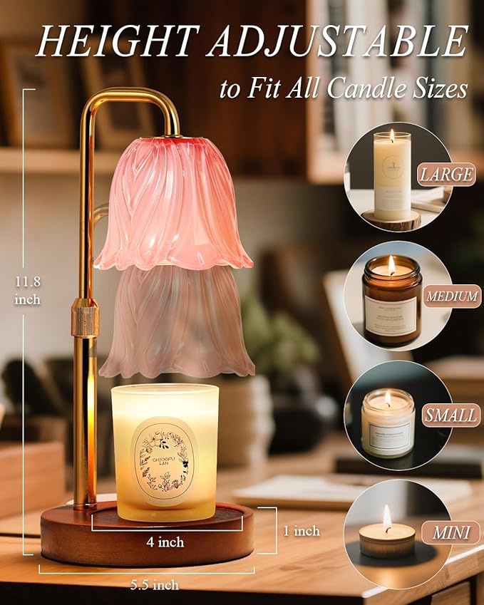Flower Candle Warmer Lamp with Timer Dimmable, Candle Warming Light Height Adjustable, Christmas Gifts for Women, Candles Warmer Light for Jar Candles, House Warming Gifts New Home Decor