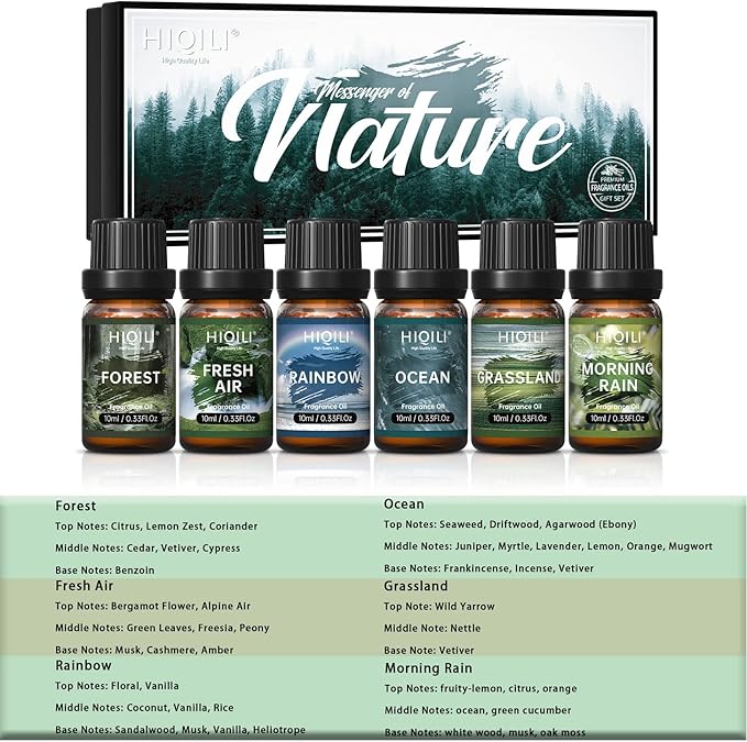 HIQILI Nature Fragrance Oil 6x10ml, Scented Oil for Candle Scents Soap Making & Diffuser, Essential Oils Set for Soy Candles Slime Home Car Aromatherapy, for Men Women Halloween Thanksgiving