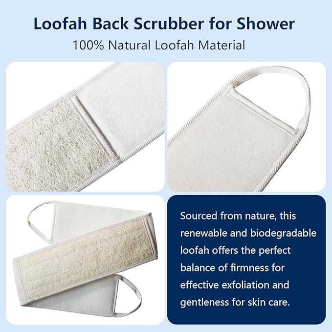 Loofah Back Scrubber for Shower Exfoliating Body Scrubber with Long Handle Natural Back Exfoliator and Washer for Deep Cleaning and Skin Renewal