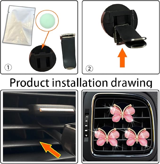 3 Pcs Butterfly Air Vent Clips,Car Air Fresheners Vent Clips Long Lasting Car Diffuser Interior Decor Charm Car Decoration Cute Accessories for Women Girls,Automotive Air Fresheners (Pink, 2)