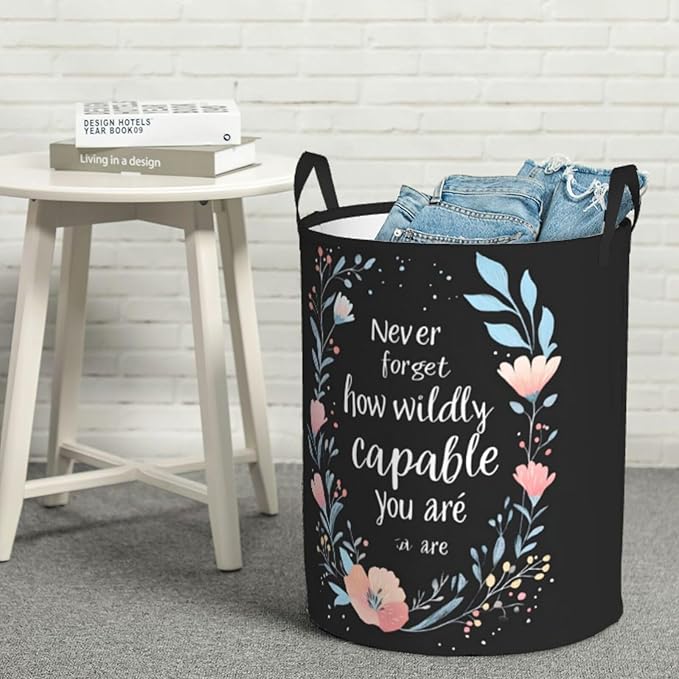 Laundry Basket Encourage Word Collapsible Large Capacity,63l Dirty Clothes Basket Durable Lightweight Hamper With Handles Ideal For Clothes,Toys Home Organization size19.6"L x 15.7"W