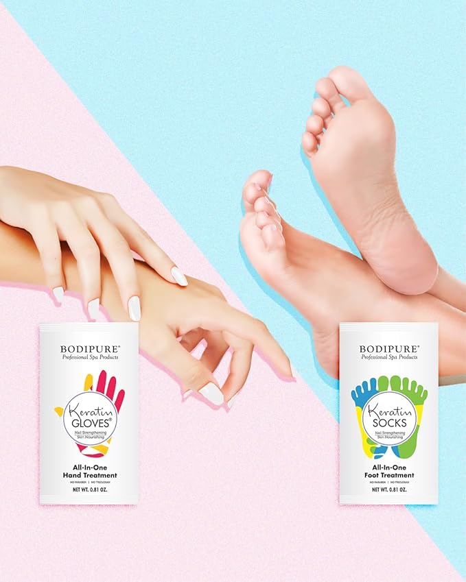 Bodipure All-In-1 Moisturizing Hand Mask Gloves – Keratin & Vitamin E Treatment for Dry Cracked Hands, Deep Hydration Repair Gloves, Strengthen Nails & Soften Cuticles, Spa Hand Care 24 Pairs