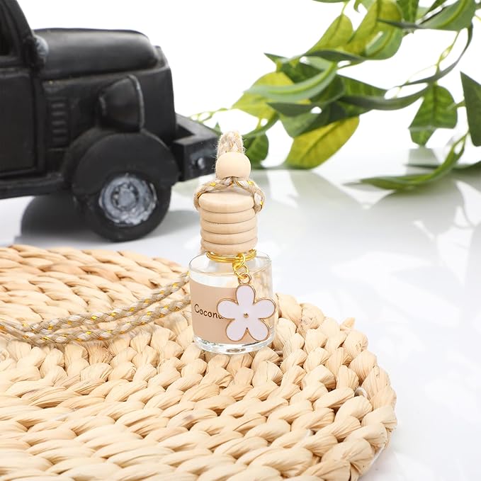 2 Sets Hanging Car Air Freshener and Essential Oil Diffuser, Car Air Freshener Daisy Essential Oil Diffuser Long Lasting Automobile Aromatherapy(White,Coconut)