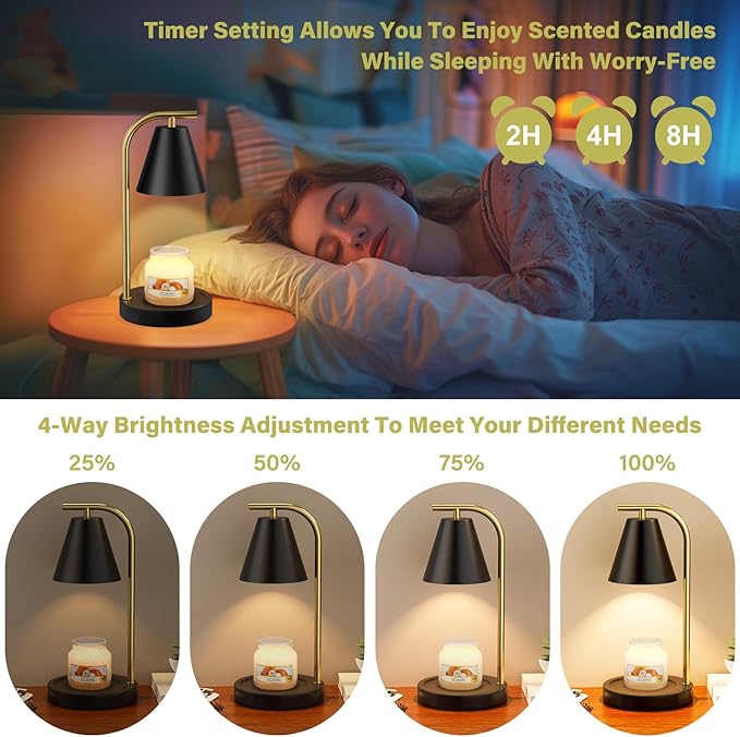 Black and Gold Candle Warmer, Candle Warmer Lamp with Timer,Electric Candle Lamp Warmer for Scented Wax with 2 Bulbs,House Warming Gifts New Home&Gifts for Women, Candle Lamp for Jar Candles