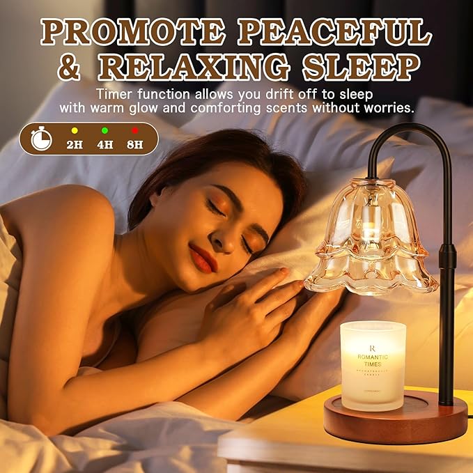 Candle Warmer Lamp with Timer Dimmable, Height Adjustable Birthday Gifts for Women Mom House Warming, Home Decor, Lotus Flower Candle Lamp Warmer 2 Bulbs Inc (Amber-1)