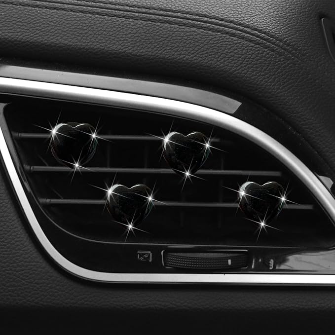 4 Pcs Heart Air Vent Clips, Cute Heart Car Air Fresheners Vents Clips Funny Cars Diffuser Vent Clips Cars Interior Decor Charm Cute Car Accessories,Decoration for Women (Black)