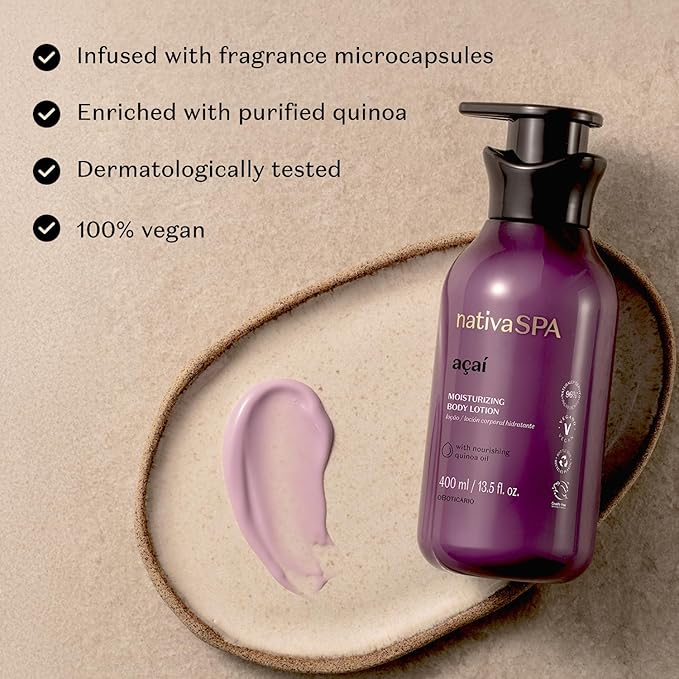 Nativa SPA by O Boticário, Açaí Moisturizing Body Lotion | Long-Lasting Hydration and Lightweight, Fragranced Moisturizer, 13.5 Ounce