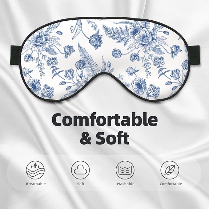 Vintage Blue Floral Peony Sleeping Eye Mask Eye Mask for Sleeping Soft Comfort Eye Shade Blackout Eye Cover for Deep Rest Travel Nap Meditation