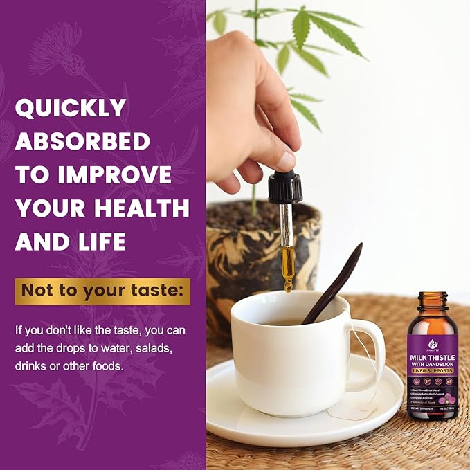 (4 Pack) Milk Thistle Supplement for Liver Cleanse Detox & Repair, Liver Detox Drops with Organic Milk Thistle Seed, Artichoke Extract, Dandelion, Turmeric and Vegan, Non-GMO, Gluten-Free, 1 Fl Oz