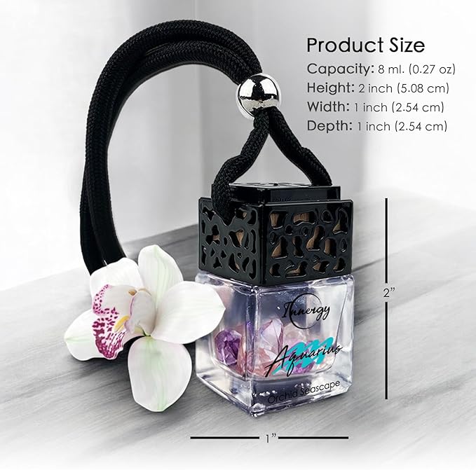Innergy Aquarius Crystal Infused Car Air Freshener - Portable 8 ml. Hanging Essential Oil Diffuser for Vehicle, Long-Lasting Fragrance, Eco-Friendly Design, Freshness On The Go!