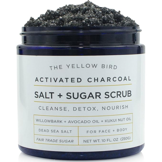 Activated Charcoal Face & Body Scrub – Natural Deep Cleansing Exfoliator for Smooth, Soft Skin – Gentle Salt & Sugar Scrub for Armpit & Foot Detox – For Men & Women – Made in USA