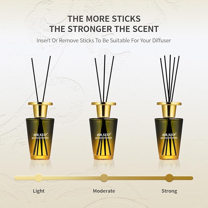 Airkeep Reed Diffuser Set 5.07 fl oz, Driftwood Chamomile Scent Diffuser with Sticks, Home Fragrance Oil for Bedroom, Bathroom, Office Decor