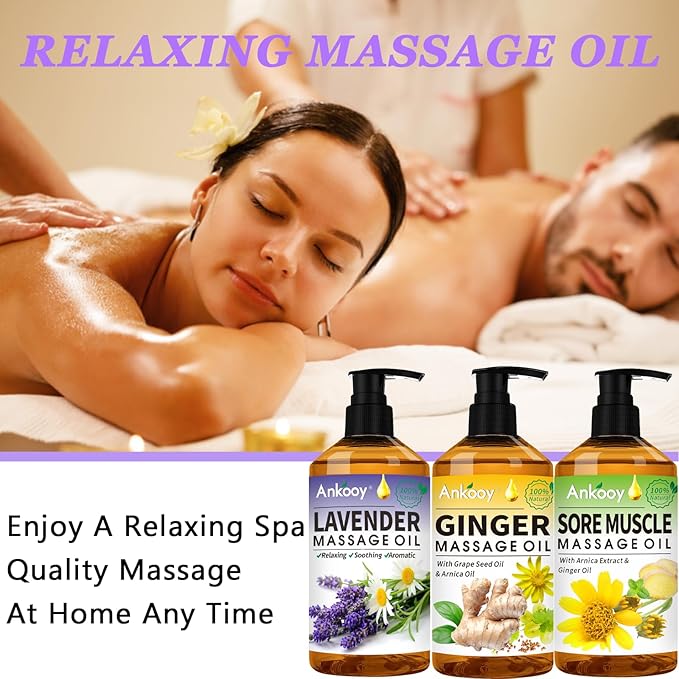 Stocking Stuffers for Men Women-3 Pack Massage Oil for Massage Therapy,Sore Muscle Arnica Oil & Relaxing Lavender Oil & Ginger Oil Lymphatic Drainage & Massage Ball,Massage Kit Mens Christmas Gifts