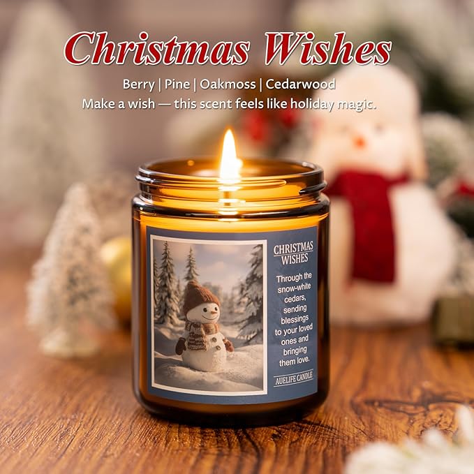 Christmas Candles | Christmas Wishes Scented Candle, Holiday Soy Wax Candles for Home Scented,Aromatherapy Gifts for Women and Men, Cozy Winter Candle for Home Decor, 7 oz