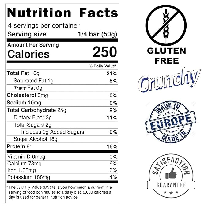 Andy Anand Chocolatier Sugar Free Roasted Almond Soft Nougat Brittle - Made in Europe Gluten Free Diabetic Friendly Nougat Candy, Unforgettable Flavor,Bite With Italian Nougat Brittle (Pack of 2)