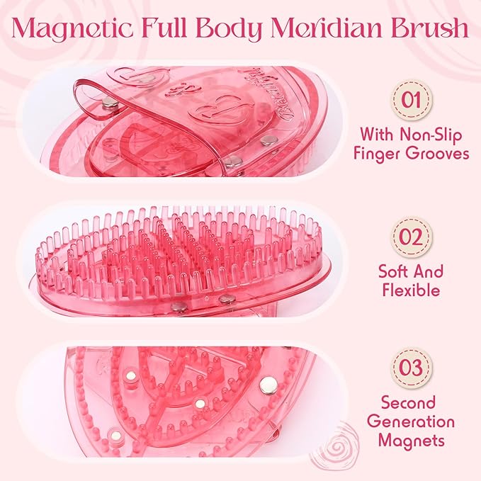 2 Pcs Meridian Massage Brush Magnetic Full Body Meridian Brush Beauty Salon Massage Tools for Full Body SPA Massager Relaxation(Pink)