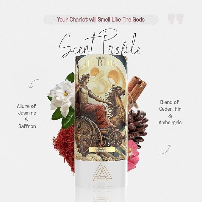 The Golden Chariot Car Air Freshener and Diffuser - 100% Natural Essential Oils - Luxury Car Scent by House of Olympus - Made in USA