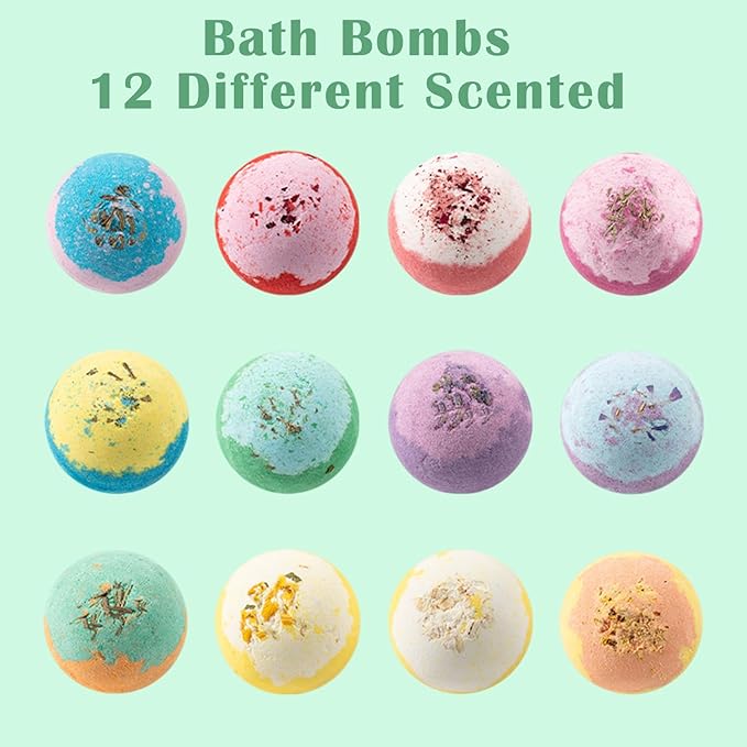 Bath Bombs for Women 12 Gift Sets, Shea Butter & Essential Oils Bath Bomb for Skin Moisturizing, Bubble Spa Bath, Bubble Bath for Kids, Idea Gifts for Women Men Wife, Girlfriend, Mothers