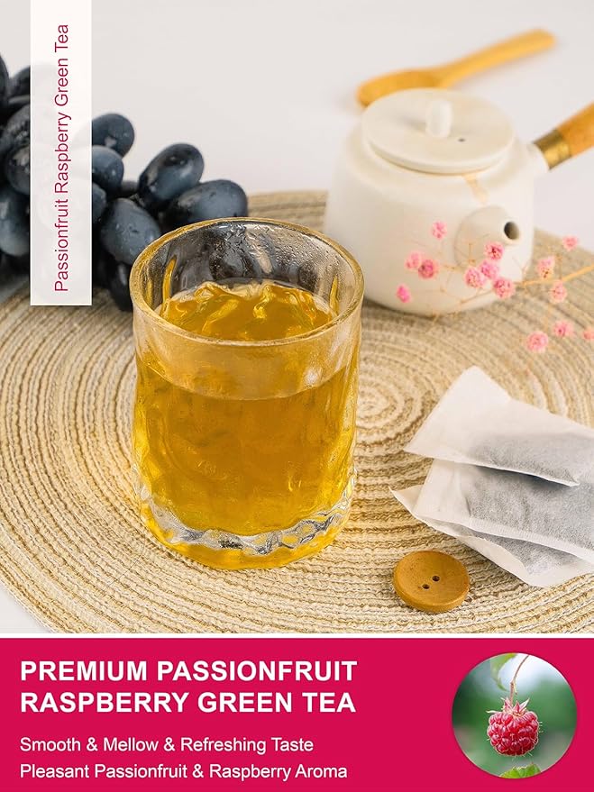 TeeLux Passionfruit Raspberry Green Tea, Passion Fruit & Raspberry Flavored Green Tea, Aromatic & Refreshing, 100 Count