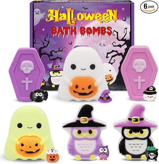 6 Pack Halloween Bath Bombs,Owl and Ghosts Bath Salt with Surprise Inside,Party Favor and Goodie Bag Fillers,Halloween Gifts for Kids (Halloween Nightfall)