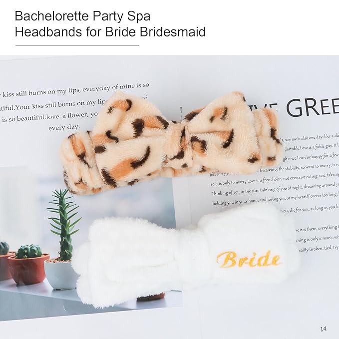 CIEHER Spa Headbands for Bachelorette Party Favors, 8 Pcs Leopard Print Spa Headbands for Bride & Bridesmaid, Bachelorette Gifts for Bride's Skincare & Makeup