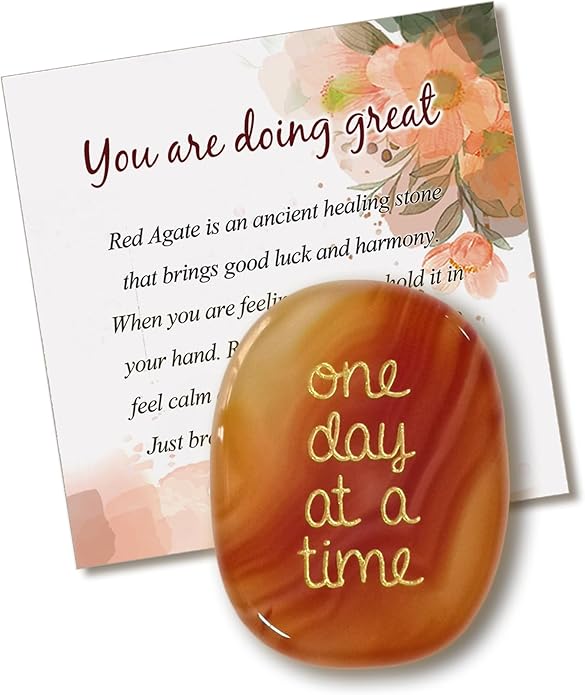 SOLICIEL One Day at A Time Agate Healing Crystal, Thinking of You Gifts for Him for Her Anxiety Relief Items You Got This Sobriety Gifts Inspirational for Best Friend for Women Men