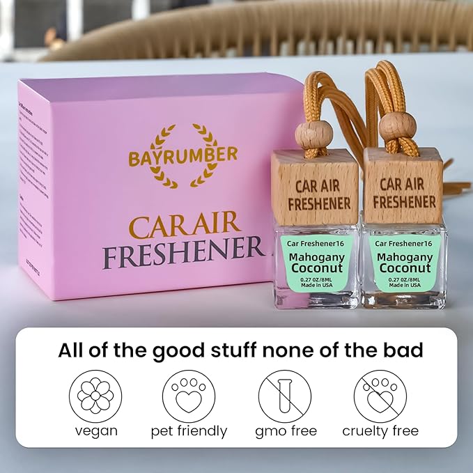 Car Air Freshener Hanging Diffuser – Long-Lasting Essential Oil Scent (Up to 60 Days) – Non-Toxic & Eco-Friendly – 2-Pack Auto Fresheners Made in USA