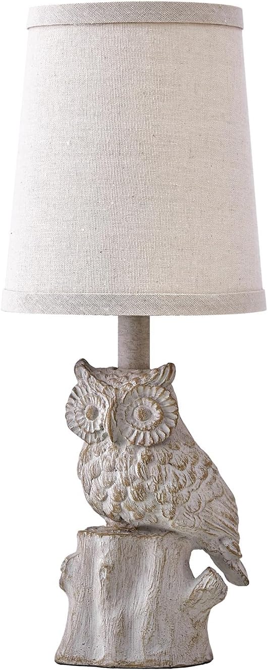14.25" Small Table Lamp for Living Room Farmhouse Bedside Resin Single Lamp with White Owl Lamp Shape for Bedroom Retro Rustic Nightstand Lamp