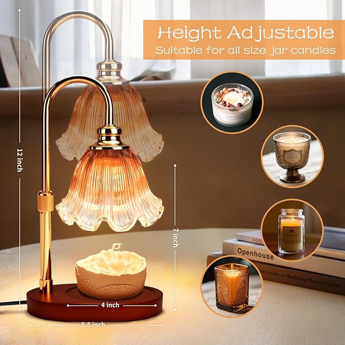 Candle Warmer Lamp with Timer Dimmable: Wax Warmer Gifts for Mom, Birthday Gifts for Women & Home Decor for House Warming Gifts New Home– Adjustable Height for New Home Bedroom (Brown)
