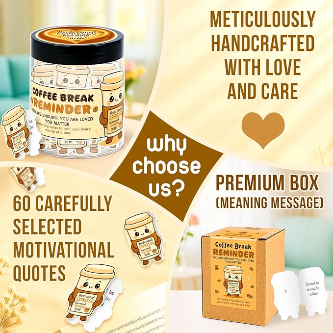 Emotional Support Coffee – Funny Coffee Gifts For Men, Women - 60 Positive Coffees Daily Affirmation Cards Jar – Inspirational Gifts for Women - Self Care Gift for Coworkers, Teens, Friends, Boss