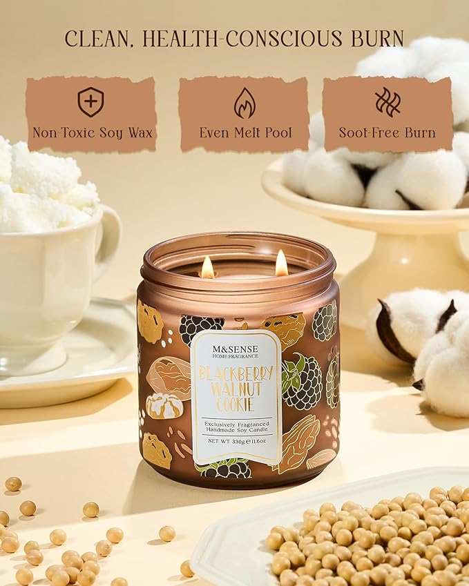 M&SENSE BlackBerry Walnut Cookie Scented Candle, Soy Wax 11.6oz 70 Hours Non Toxic Slow Burn, Fruity Nutty Bakery Fragrance, Holiday Jar Candle for Home Decor, Relaxing Aromatherapy Gifts for Women
