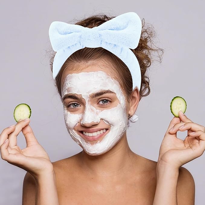 10 Pack Spa Headband for Washing Face Blue Skincare Headbands Bulk for Women Girls Soft Coral Fleece Hairband Cute Bow Headbands for Washing Face Makeup