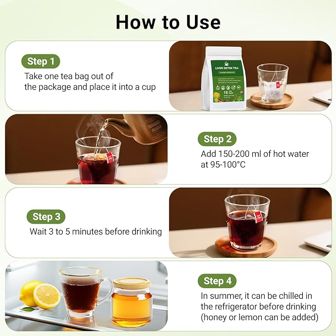 Liver Detox Tea, Chinese Kidney and Liver Cleanse Detox Herbal Tea Support Kidney Healthy Function with 11 Precious Ingredients Formula (30 Bags/2 Pack)