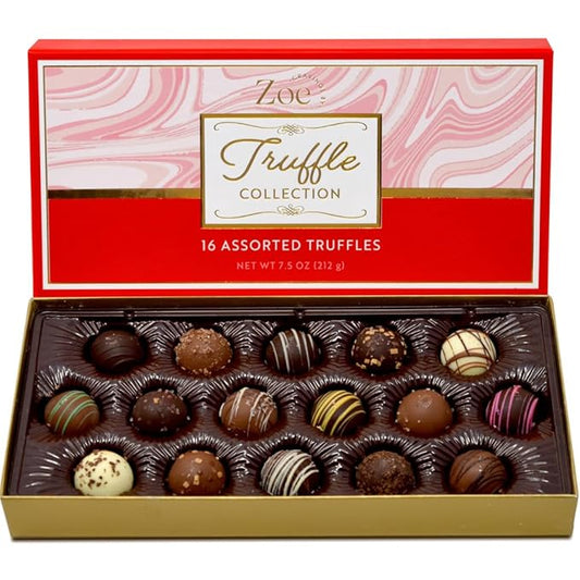 CRAVINGS BY ZOE Gourmet Chocolate Truffle Gift Box | 16 Count | Assorted Gourmet Milk & Dark Chocolate Candy Food Gift Basket Anniversary, Birthday, Get Well, Holiday, Thank You Men Women Mom Her
