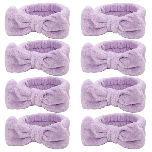 Ondder Spa Headband for Washing Face 8 Pack Purple Skincare Headbands for Women Girls Terry Cloth Cute Bow Head Bands