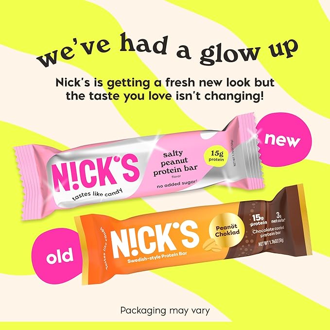 Nick's Protein Bars Chocolate Variety Pack High Protein, Low Calories, Low Carb Keto Friendly Snacks No Added Sugar, Salty Peanut, Chocolate Caramel and Almond Chocolate (12 Pack)