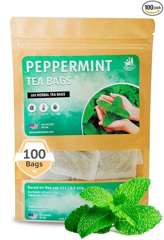 TeaDreamTea Peppermint Tea Bag - Mint tea - Herbal Tea - Mint Tea Bags - Healthy tea | Aromatic & Caffeine Free Tea (100 Teabags)