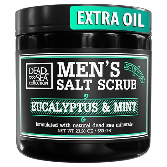 Salt Body Scrub Eucalyptus & Mint For Men– Moisturizes, Exfoliates & Nourishes Skin – Cleanses & Detoxifies with Dead Sea Minerals – Dead Sea Collection - 23.28 OZ