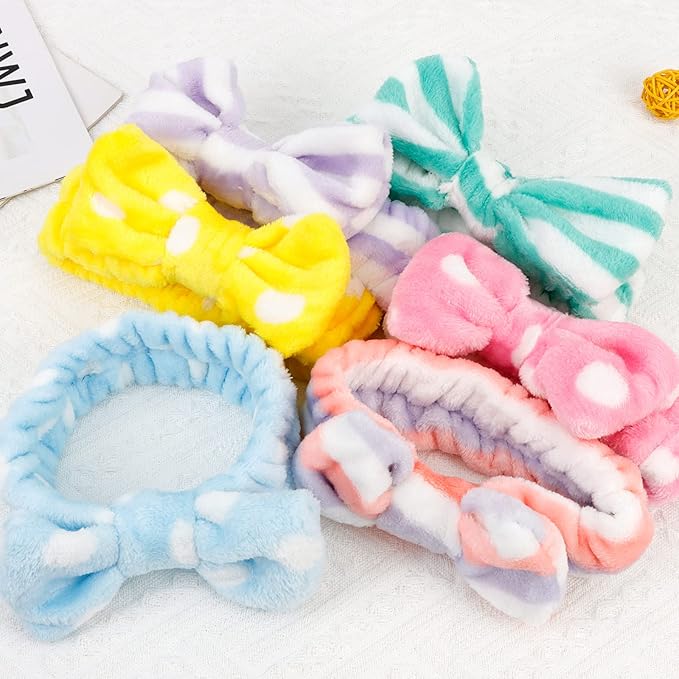 Casoty 6 Pcs Hairband, Soft Coral Fleece Spa Headbands, Bow Headband for Washing Face, Skincare Headbands for Face Washing Shower Skin Care Yoga, Women