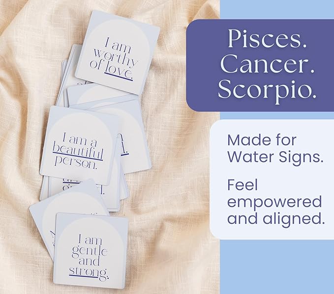 Affirmation Cards for Water Signs - Gifts for Scorpio, Pisces, Cancer. Inspirational Card Set with 40 Daily Positive Affirmations, Spiritual Self Care, Zodiac Collection